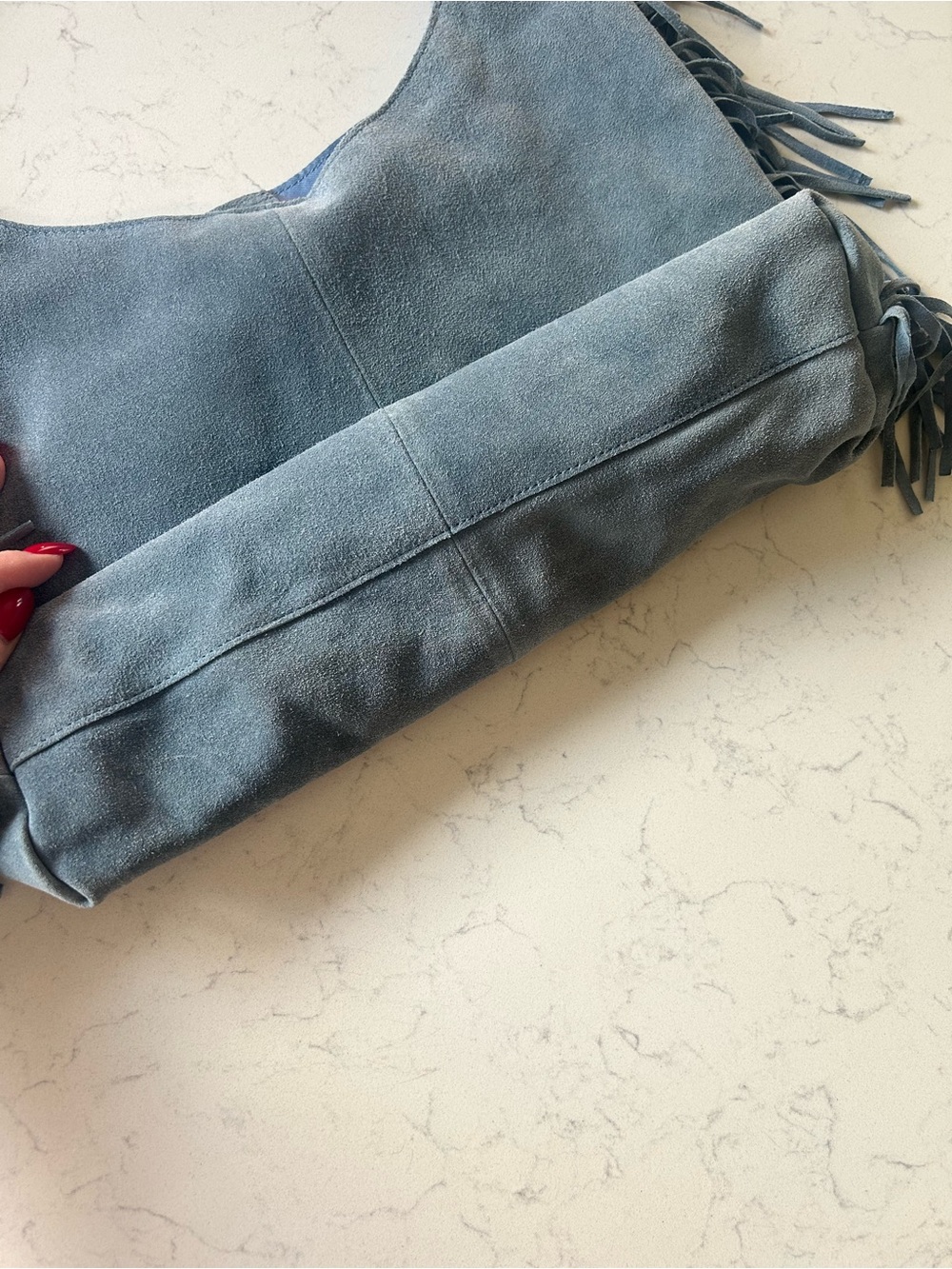 NWT Haute Hippie Festive Light Blue Suede Fringe Hobo Shoulder Bag - Picture 9 of 16